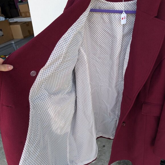 Haute Edition Women’s Maroon Wool Blend Coat – Size 3X – Polka Dot Lining - Picture 3 of 7